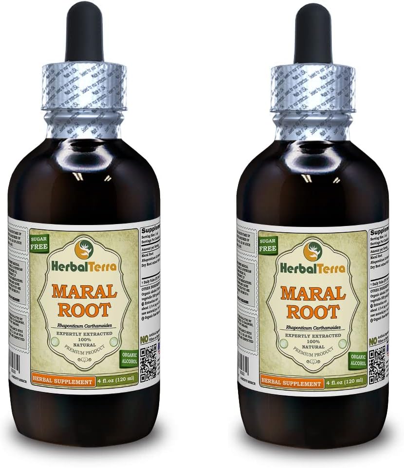 Maral Root (Rhaponticum Carthamoides) Tincture, machild Roots Drand Name: HerbalTerra, tự hào làm ở USA) 2x4 fl.oz (2x20 ml)