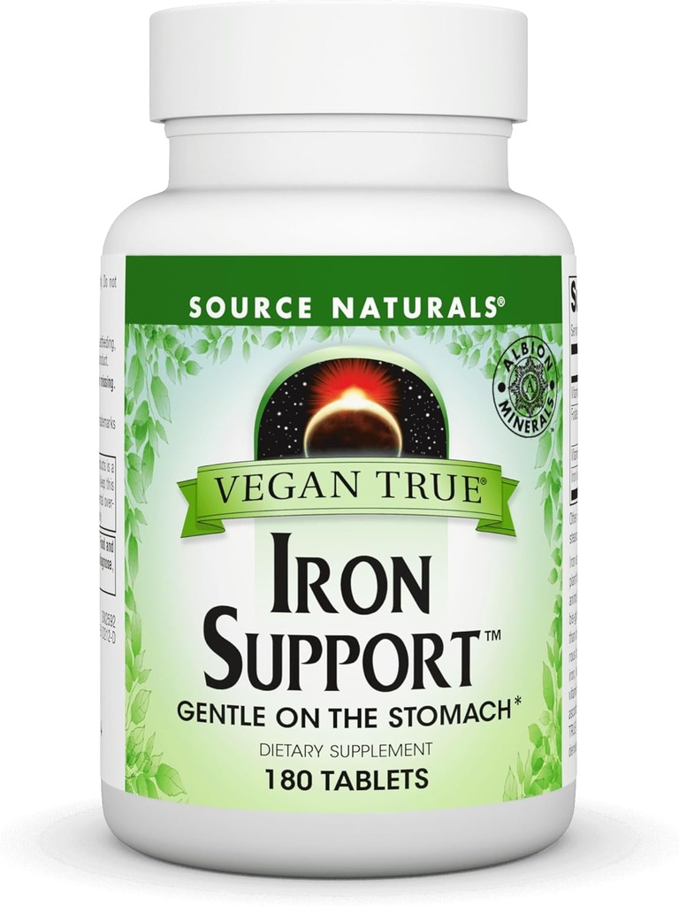 Źródło Naturals Vegan True Iron Support, Delikatność na żołądku i Chelated dla zwiększonego Absorbcji * - 180 Tabletki
