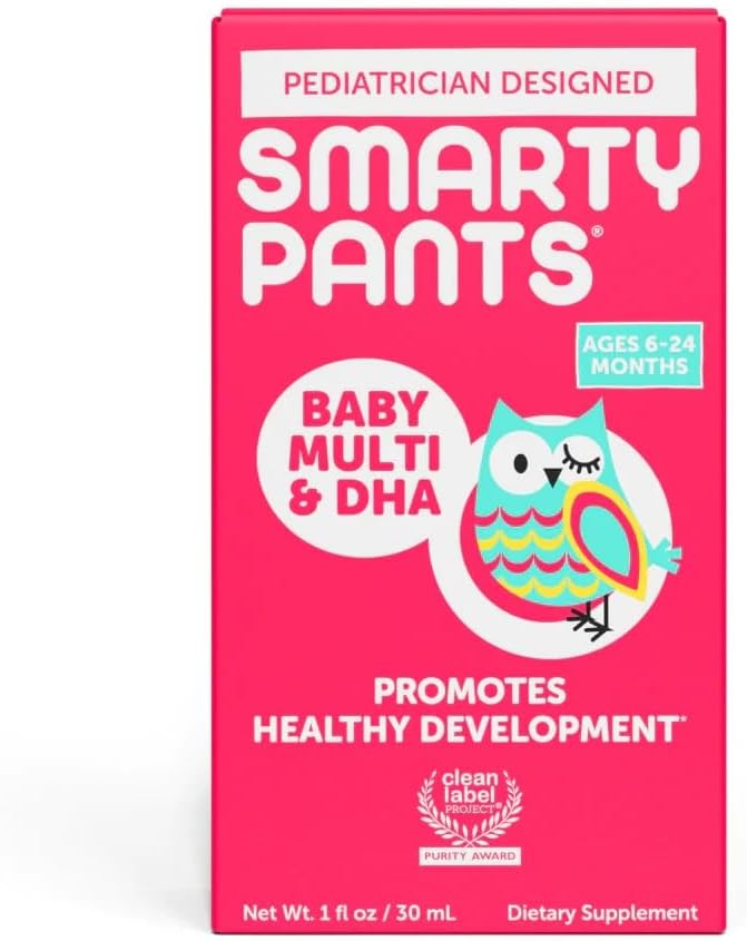 HutyPants Baby Multi-DHA suplementari:Liquid Multivitamin amb vitamina D3, C, Viitamin B6, BBiotin, Choline i Lutin, durant els 6-24 mesos, Guten, FreeNature Flavor,30 Servs=Package Mayary)