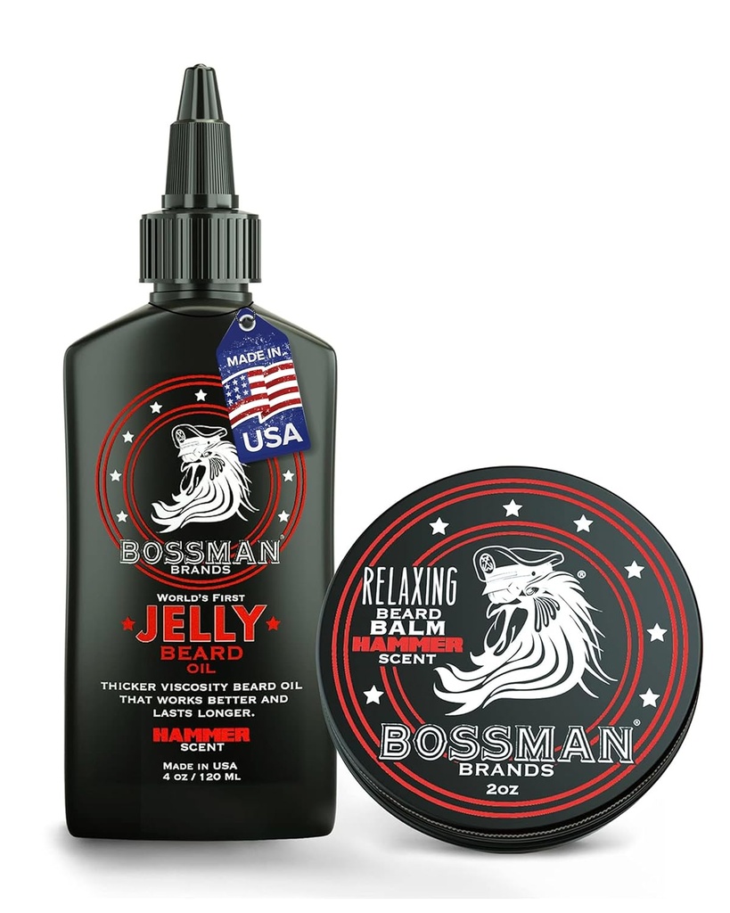 Bossman Beard Oil Jelly 和放松胡子Bard Balm Combo - 锤子香肠
