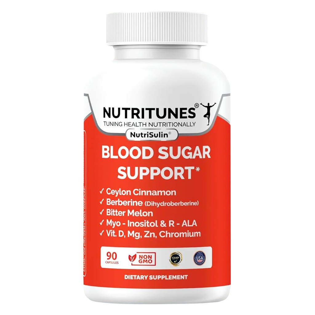 Ceylon Cinnamon & Berberine (Dihydroberberine) Supplement for Blood Sugar Support with Added Blood Sugar Complex Myo-Inositol Bitter Melon R-ALA VIT. D Chromium Magnesium & Zn– 90 NutriSulin Capsules