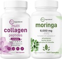 Micro Ingredients Multi Collagen Complex 240 Capsules " Moringa Oleifera 6,000mg Equivalent 300 Capsules Bundle 2 Pack s Hydrolyzed Protein Peptides | Antioxidant supplement