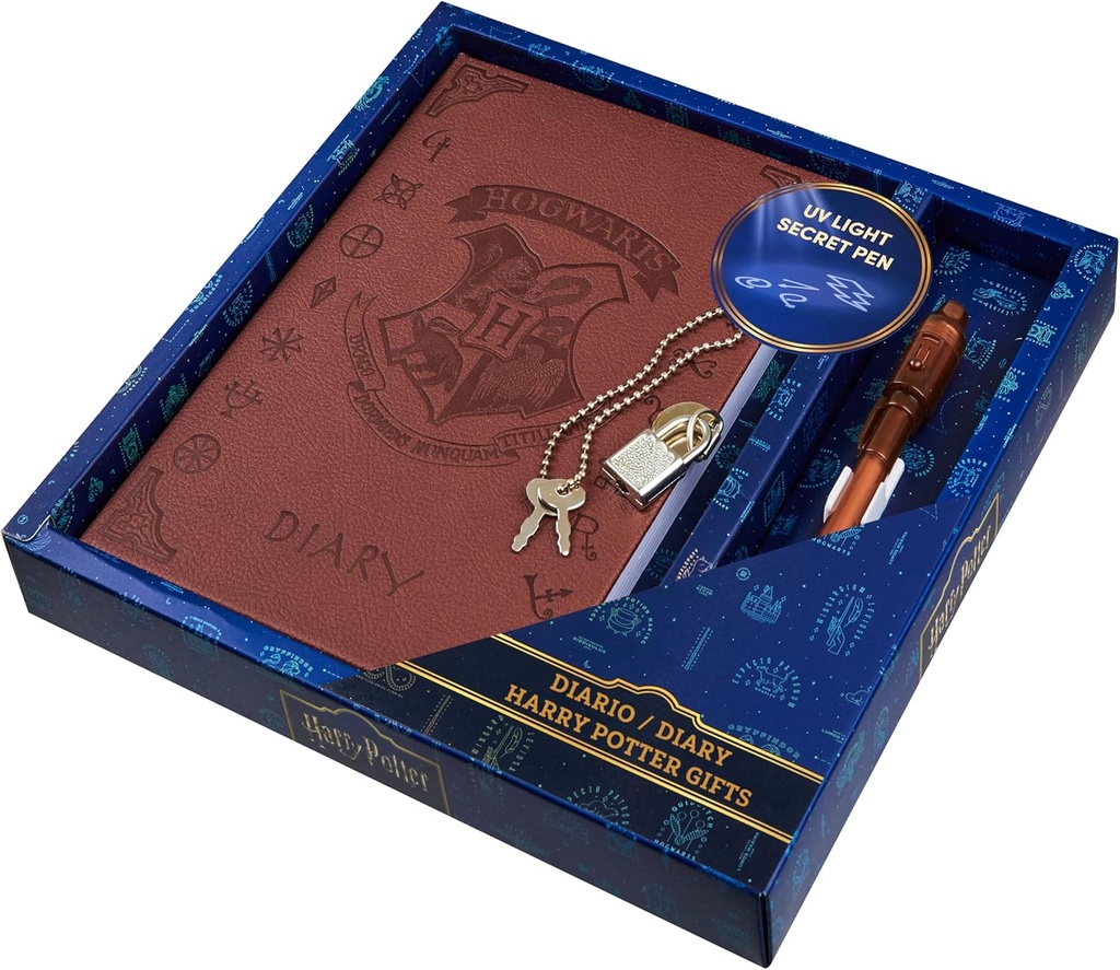 Harry Potter Lockable Ημερολόγιο με UV Invisible Στυλό Μελάνι για Παιδιά, Έφηβοι, Μυστικό Περιοδικό με Κλειδί, Γραμμωμένες Σελίδες, Είδη Χαρτικά, Δώρα για Παιδιά (Καφέ UV Pen)