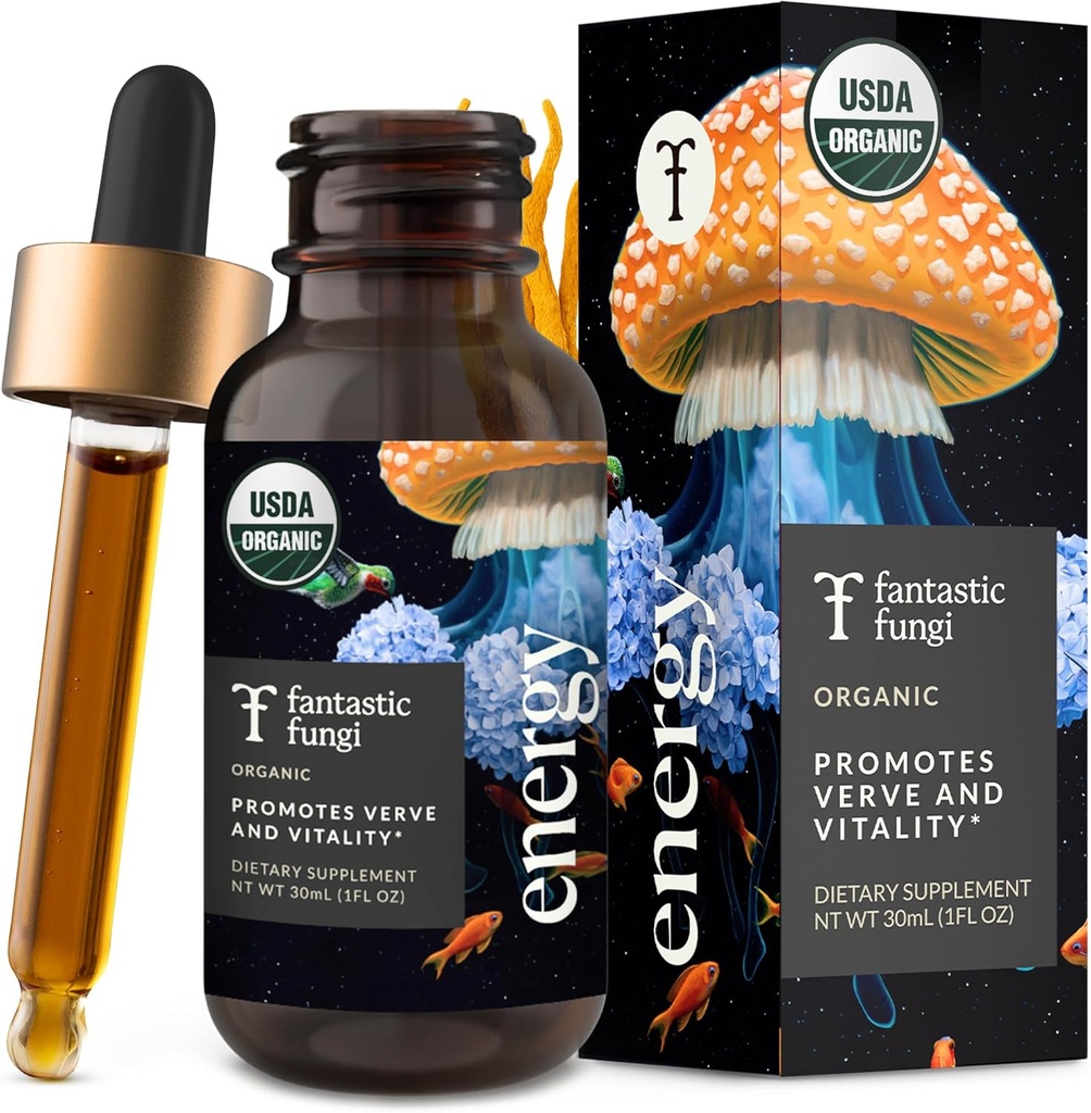 Fantastické Fungi Cordyceps Mushrom Tincture Drops - 4-v-1 Stress Support & Energy Elixir with Ginseng, Turkey Tail & Rhodiola - Organic Mushroom Extract Liquid, 30 Servings, 1 fl oz