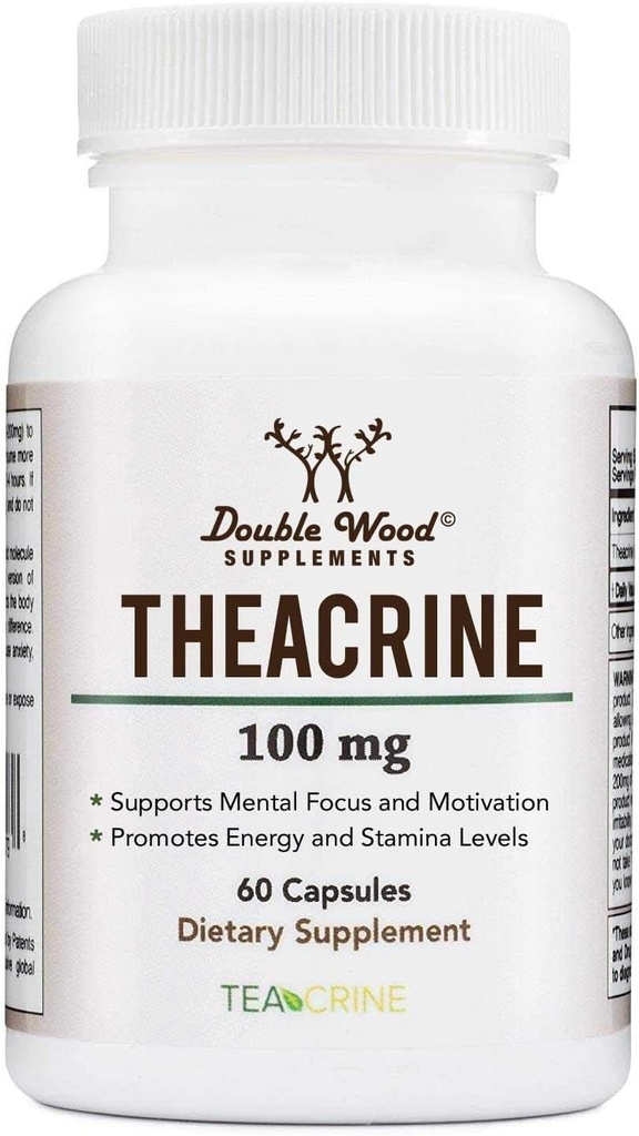 Theacrine (Teacrine) 100 Mg, 60 Capsules - Energy and Focus supplement (Similar to Caffeine Pills but More Subtle and Longer lasting) Non-GMO and Gluten Free by Double Wood