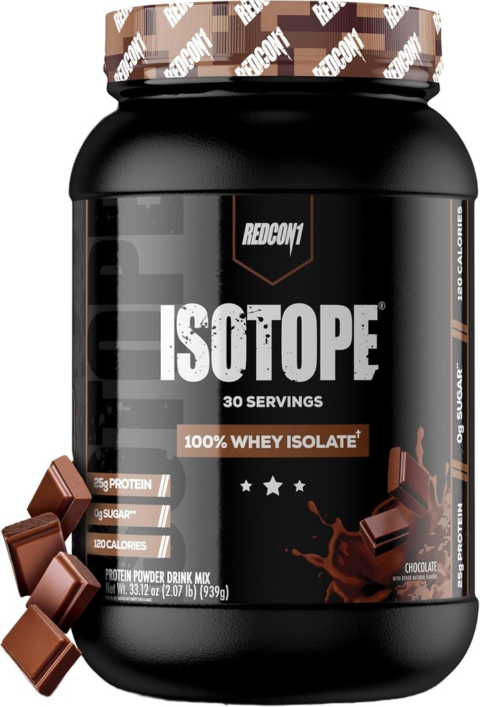 REDCON1 Isotope 100% Whey Isolate, Chocolate - Keto Dostu Whey Protein Toz - Aşağı Carb + Zero Sugar Whey Protein Isolate - Keto Protein Toz (30 Xidmət)