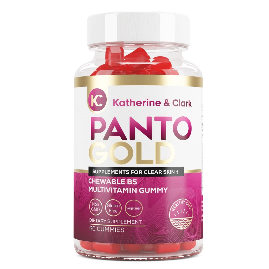 Katherine & Clark Panto Gold Vitamin B5 Pantothenic Acid Gummies for Acne - Hair Skin and Nails Gummies - Biotin, Zinc, Folic Acid Chewable Non-GMO Gluten-Free for Body - Oily Skin Gummies - 60 Count