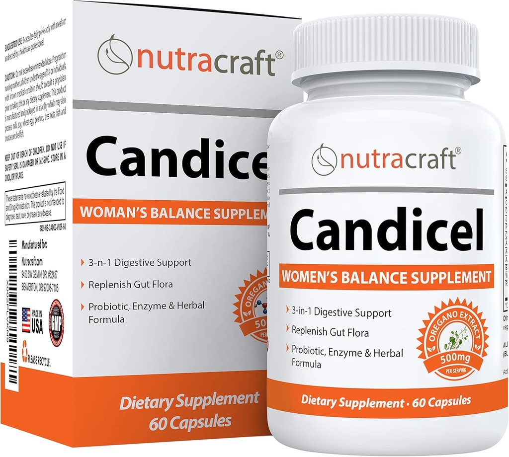 Nutracraft Candicel #1 Intestinal Flora Supplement | Caprylic Acid, Oregano, Wormwood, Black Walnut & Probiotics für Overgrowth Support | 60 Kapseln (Non-GMO)
