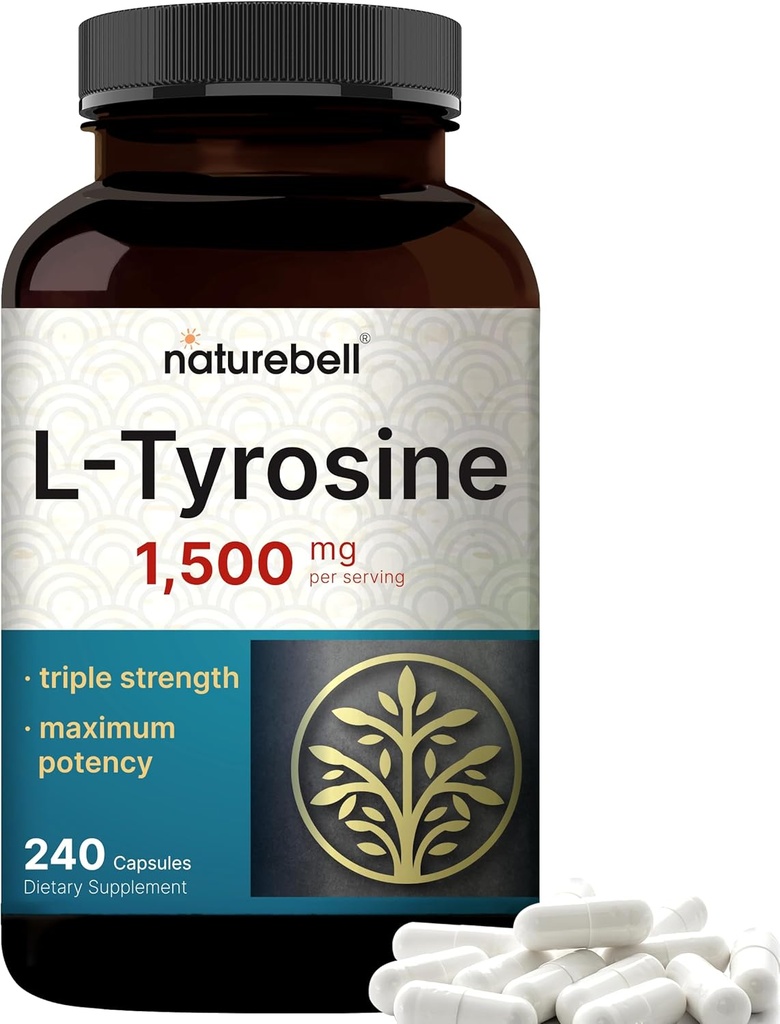 L Tyrosine Təhlükəsizliyi, 1.500mg Xidmət, 240 Capsules | Essential Amino Acids - Memory, Bilişsel Sağlamlıq və Ruh Alertness üçün Brain Health Support - Non-GMOMO