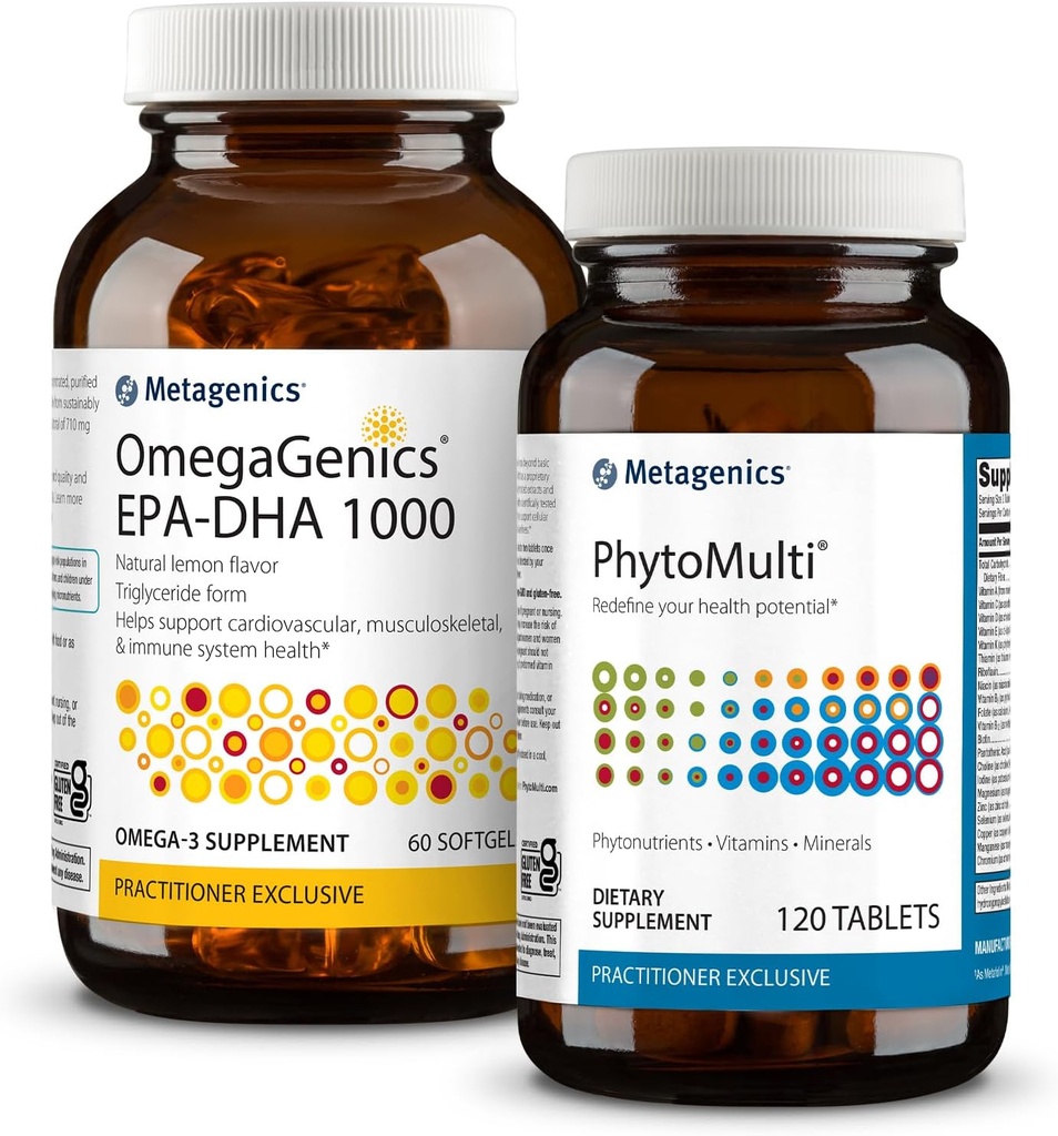 Siêu vi sinh vật là thiết yếu Wellness Duo: Omega Gencs EPA-DHA 10000 & PhytoMulti mà không có sắt - multivitamin hàng ngày cho Overall Health & Aging - 60 bảng