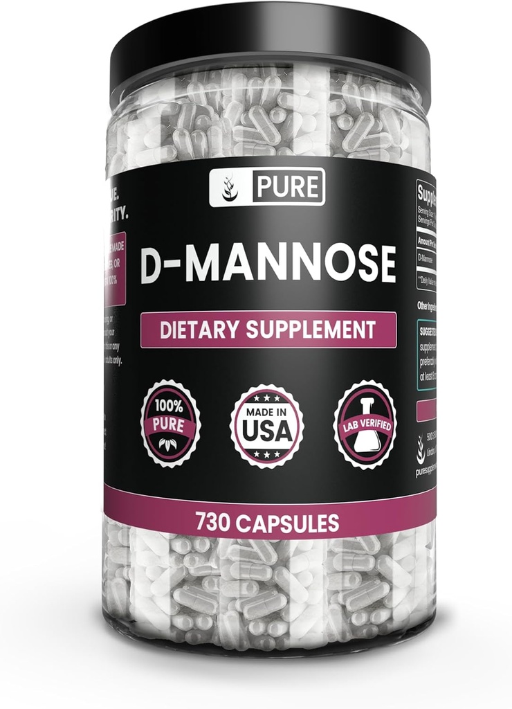 P  INs D-Mannose (730 קפסולות) No Magnesium Or Rice Fillers, Always Pure, מעבדה מאומתת
