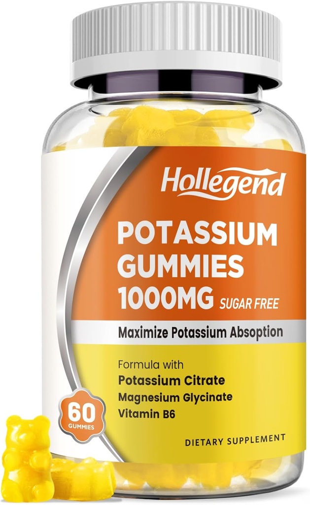 Kalium Gummies 1000mg, Maximalizovat draslík Absoption Směs s vitaminem B6 Magnesium, Citrát draselný dodatek pro dospělé, Cukr zdarma, 60 Počet