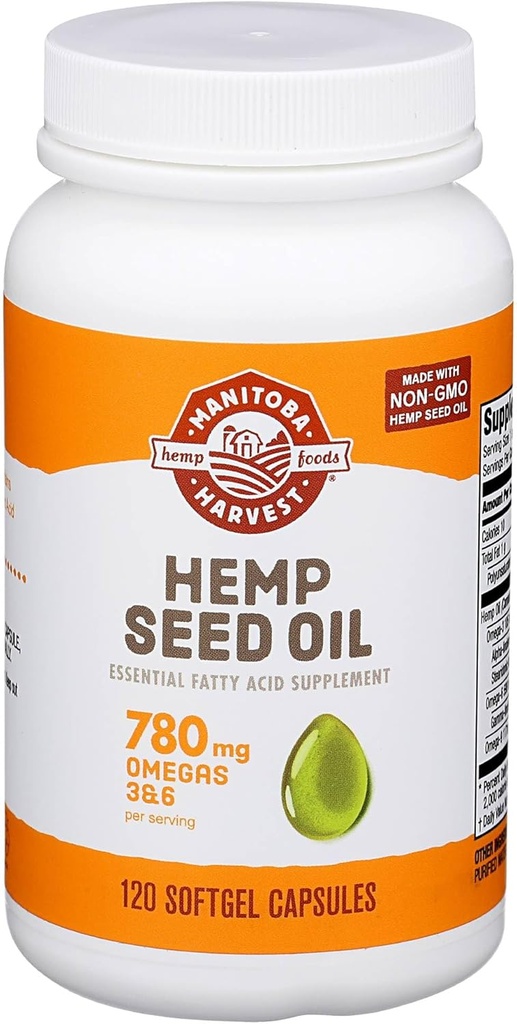 Manitoba Harvest Hemp Seed Oil Softgels, 780 Mg של Plant Based אומגהs 3 & 6 עבור המשרת, 120 Ctttoba