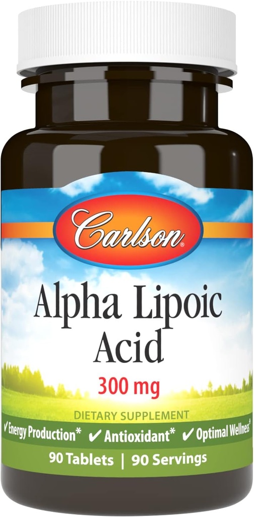 Carlson - Alpha Lipoic Acid, 300 mg, Насърчаване на производството на енергия, 90 таблетки