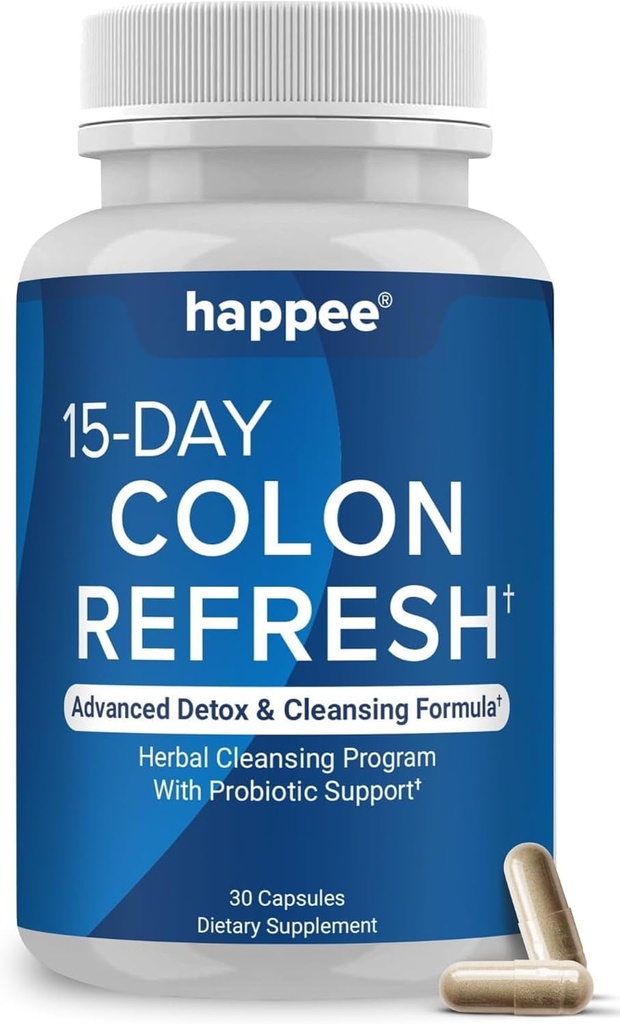 Happee Colon Cleanser & Detox laihtuminen tuki - 15 päivää Colon Cleanse pillereitä & Gut Tuki Probiootit Miehet Naiset - Nopea luonnollinen laksatiivit Ummetus Relief