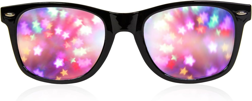 GloFX Black Frame Star Diffraction Glasses - Laser Etched Starburst Light Effects, Flexible & Durable, Perfect Raves & Festivals