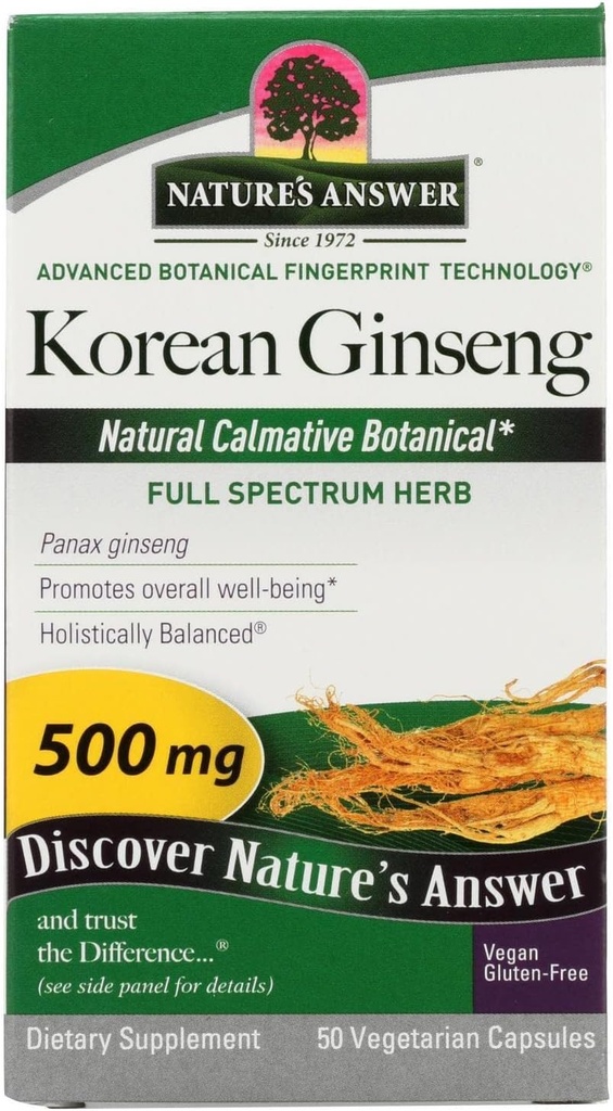 Naturens svar koreanska Ginseng | Stöder fokus & minne | Vegan, Gluten-Free, Non-GMO & Kosher Certified | 50ct
