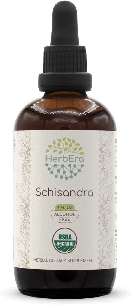 HerbEra Schisandra B120 USDA Organic Tincture 124; Alcohol-Extract Bebas, Tinggi Potency Herbal Drops, Suplemen Liquid 124; Certifikasi Organik Schisandra (Schisandra Chinensis) Died Berry (4 oz)