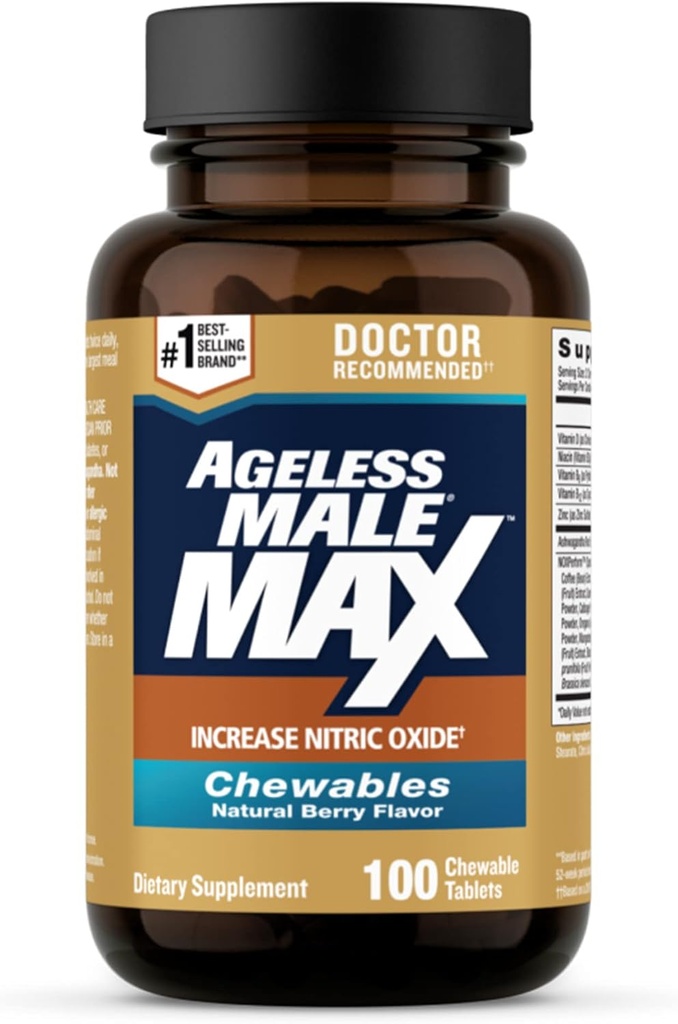 无年龄男性 Max Chewable Nicric Oxide Buster Supplement for Men – Highpotency Ashwagandha 提取到助修,肌肉和性能,减轻压力,支持睡眠 - 100 计数