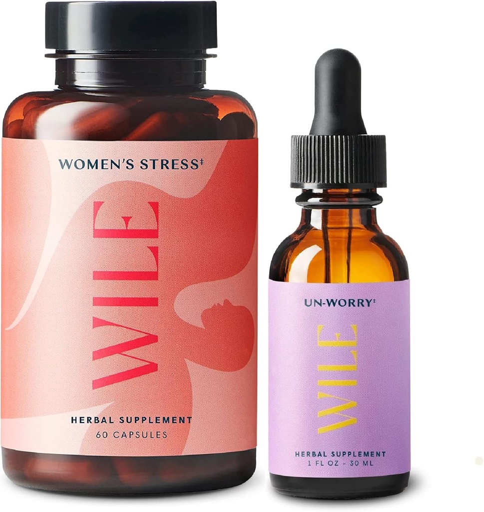 L'ajuda d'una dona de Wile Stresss l'ajuda a l'estefèric suplementari & Un- Worrys, 2-Pick, Mogit d'una dona, (1) Ampolla Hebals suplementari 60 Capules i (1) Strecs kecure, 1fl oz