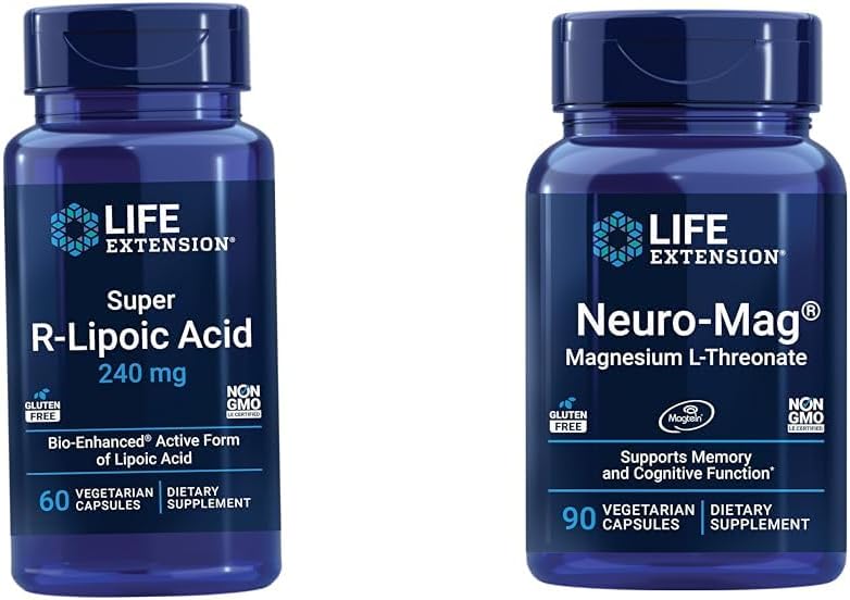 Life Extension Super R-lipoiinihappo . Pitkäikäisyys täydentää hapettava stressi puolustus & Neuro- mag magnesium L-treonaatti, magnesium L-treonaatti