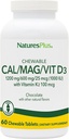 NaturesPlus Cal/Mag/VIT D3 με Βιταμίνη K2-60 Μασώμενα δισκία - Σοκολάτα Γεύση - Ασβέστιο, Μαγνήσιο, Βιταμίνη D3 & K2 Συμπλήρωμα Υποστήριξης για την Υγεία των Οστών - 30 Σερβιέτες