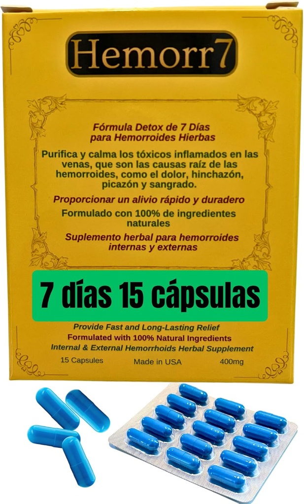 Hemor7: 7Days 15 Kapsle Herbal Hemoroid Detox Formule, Fórmula Herbal para desintoxicar las hemoroides Durante 7 días