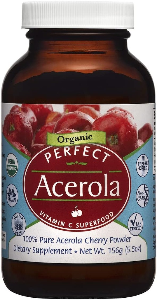 Perfect Supplements – Perfect Acerola Powder – 156 Grams – 100% Pure Acerola Cherry – All-Natural Vitamin C Superfood – Podpora imunskega sistema