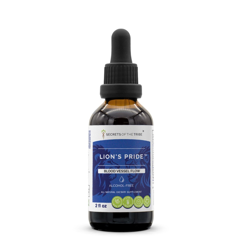Secrets of the Tribe - Lion's Pride, Blood Vessel Flow, Herbal Supplement Blend Drops Alcohol-Free Liquid Extract (2 Fl Oz)