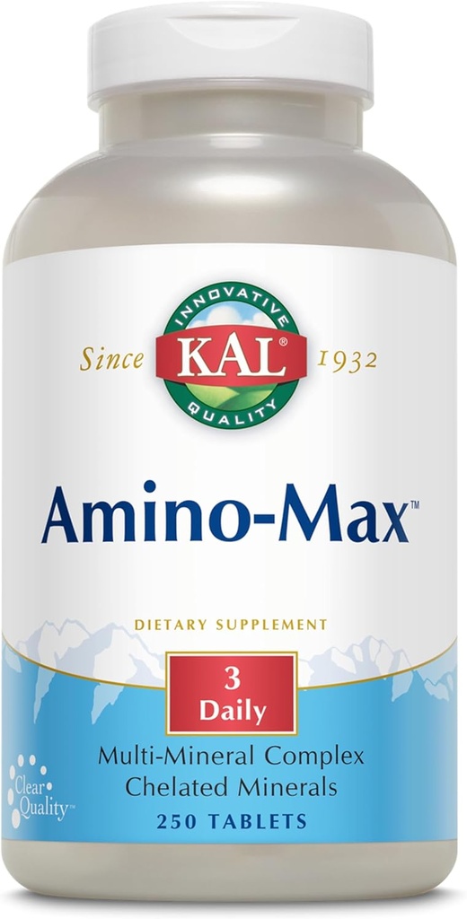 KAL Amino Max, Aminoácidos, Minerais Quelados Complexos Multi-Minerais 250 Comprimidos