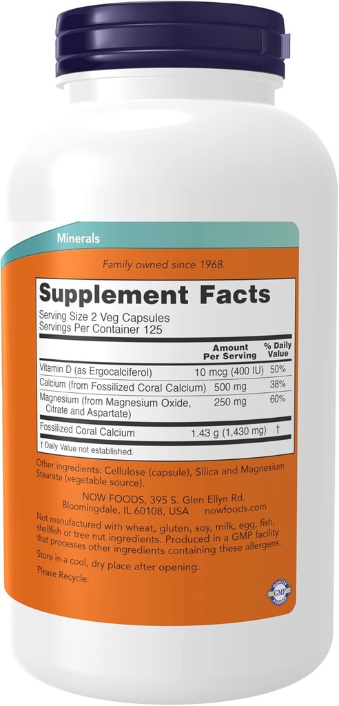NOW Supplements, Coral Calcium Plus, Bone Health*, Healthy pH Balance*, 250 Veg Capsules (Pack of 2)