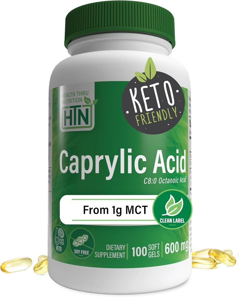 Salud Thru Nutrition Caprylic Acid 600mg 100 Softgels ← C8 Octanoic Acid from Pure 1g MCT Oil ← Non-GMO &amp; Soy Free ← Asistencia Salud Digestiva e Intestinal Salud Salud saludable