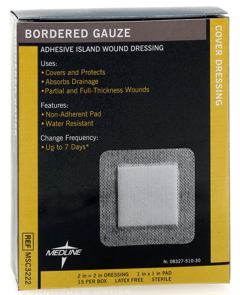Medline Bordered Gaze, 2 "x 2" Adhesive Wyspa opatrunek, Steryl, 15 Hrabia