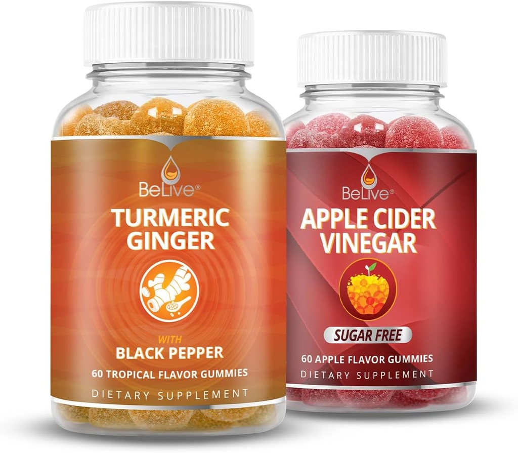 Gummies BeLive Turmeric e Apple Cider Vinagre para suporte à imunidade, suporte à mobilidade, desintoxicação, limpeza e saúde digestiva