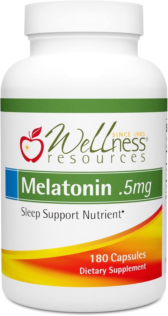 Wellness Resources 0.5mg Cápsulas de Melatonina - Suplemento de Apoio ao Sono Natural - Glúten Free Sleep Aid, Conservative Free, Third-Party Tested, No Added Sugars Dye Free, 180 Cápsulas