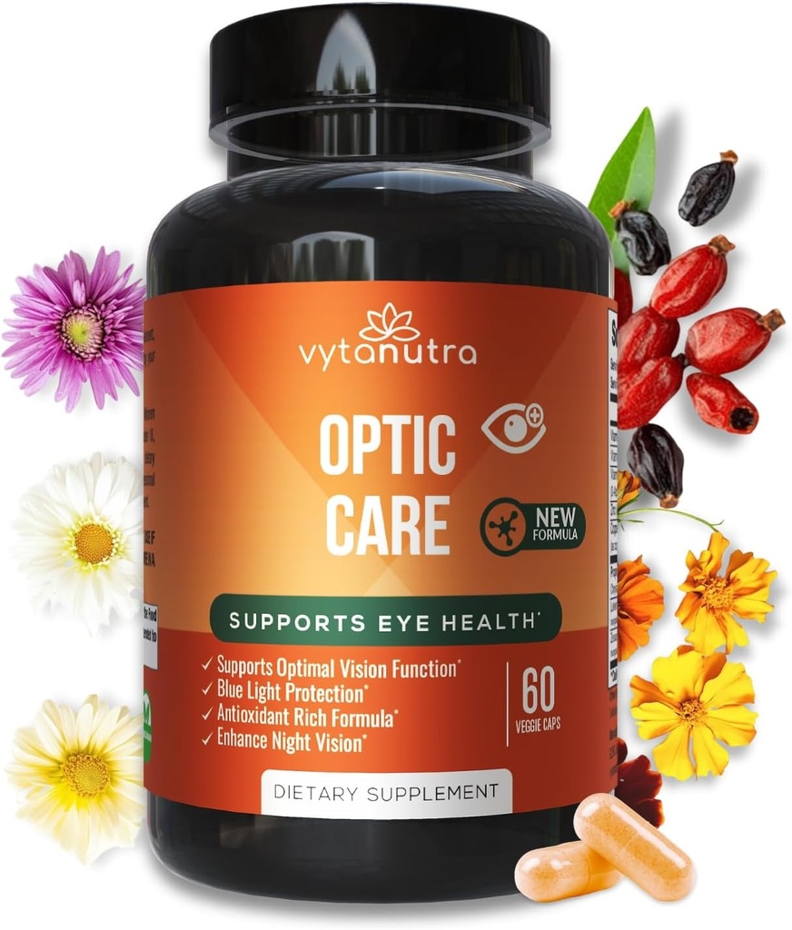 Optic Care Eye Vitamins - Lutein, Zeaxanthin, Витамини A C E, Цинк, Coffee - Антиоксидант & Micronutrient Formula с Chrysanthemum & Goji Berry за Vision Support & Eye Stram Relief - 60 капсули