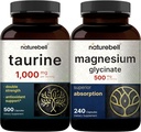 NatureBell Magnésio Glycinate Cápsulas 500mg & Taurine Cápsulas 1.000mg Por Pacote de Servindo Quelated & Purified Mineral