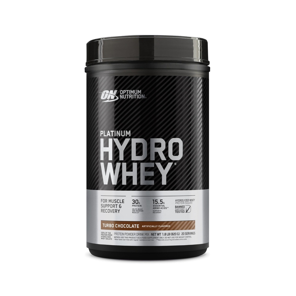 Optimum Nutrition Platinum Hydrowhey Protein Powder, 100% Hydrolyzed Whey Protein Isolate Powder, Flavor: Turbo Chocolate, 20 Servings, 1.8 Pounds (Packaging May Vary)