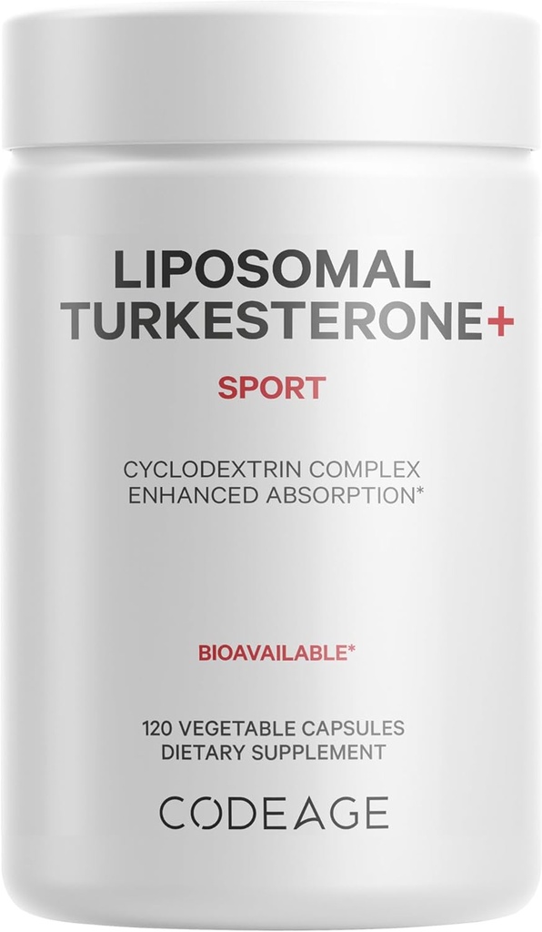 Codeage Turkesteron dodatek, 4-měsíční dodávka, Hydroxypropyl-β-Cyklodextrin, Liposomální dodávka, Sport, Pre & Post- cvičení, Ajuga Turkestanica, Vegan, gluten-free, Non- GMO - 120 Kapsle