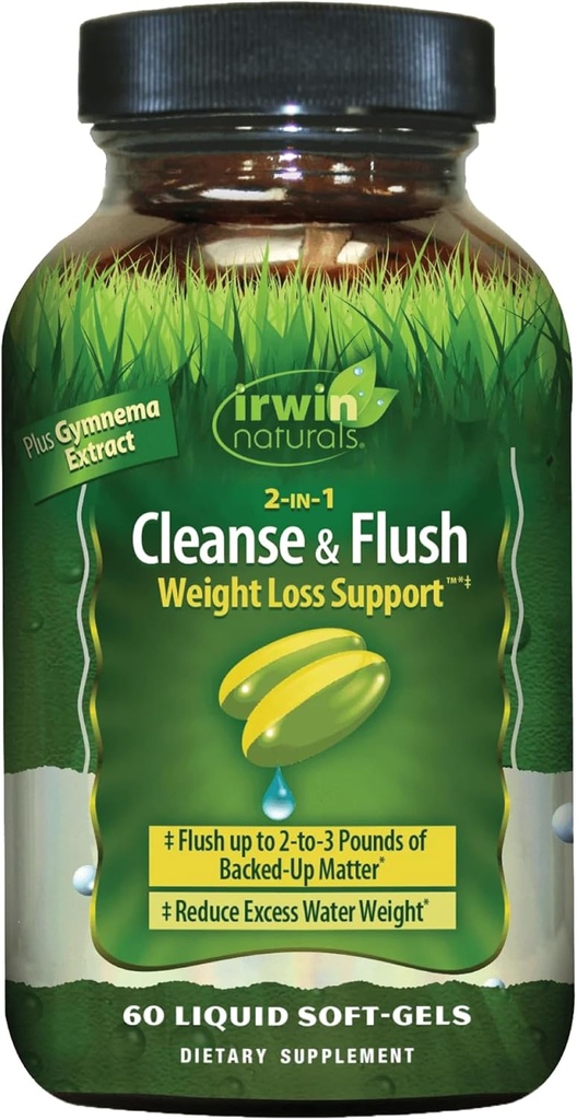 Irwin Naturals 2-in-1 Cleanse & Flush Weight Loss Support - 60 жидких мягких гелей - Flushes Digestive Tract & Reduces Bloating - 30 Total Servings