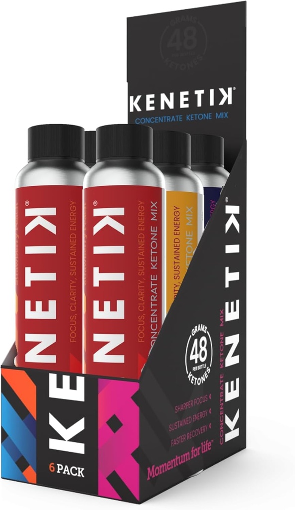 KENETIK Ketone Drink Mix, Exogene Ketones Blend, Keto, Cafeina & Sugar Free, Vegan Supliment pentru energie curată și concentrare mintală, Cafea Alternativă cu D-BHB - Varietate, 6PK