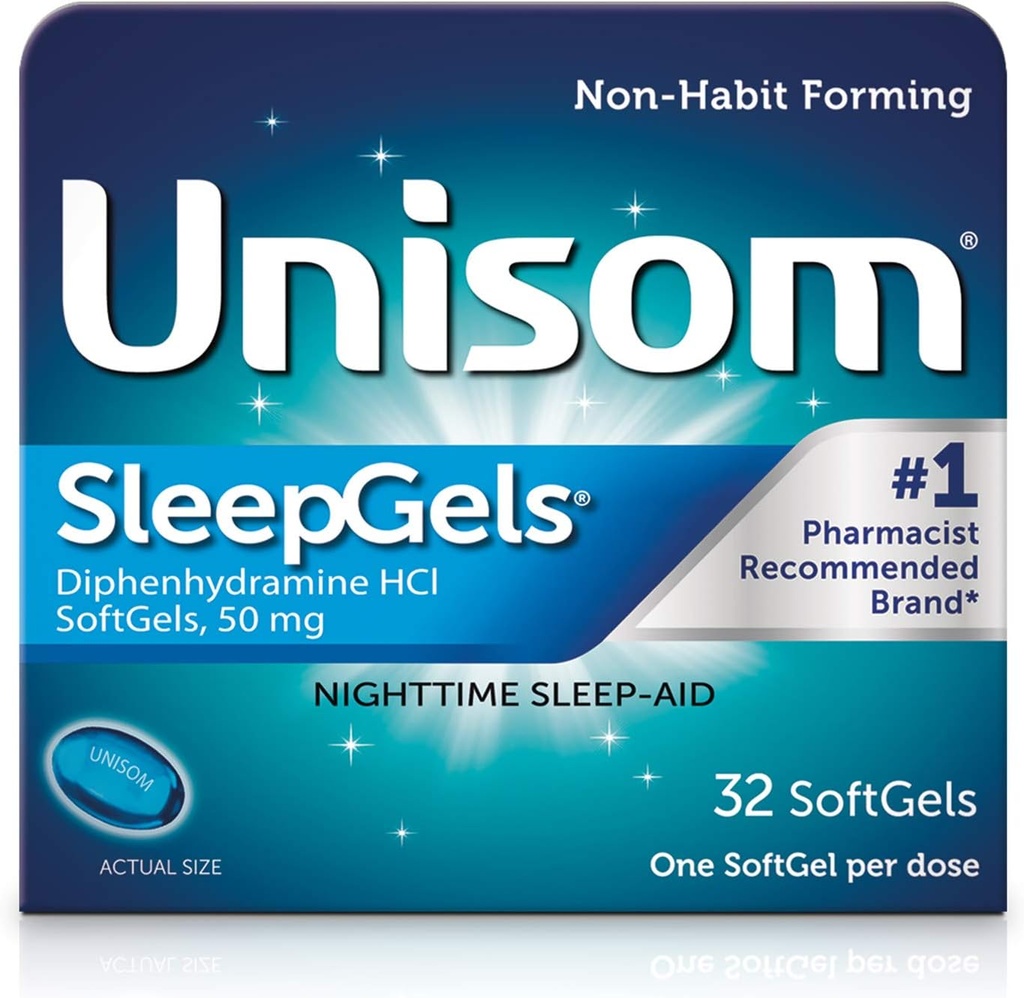 Unisom sleepGels, nighttime sleep-aid, Diphenhydramine HCI 50 mg, 32 SoftGels