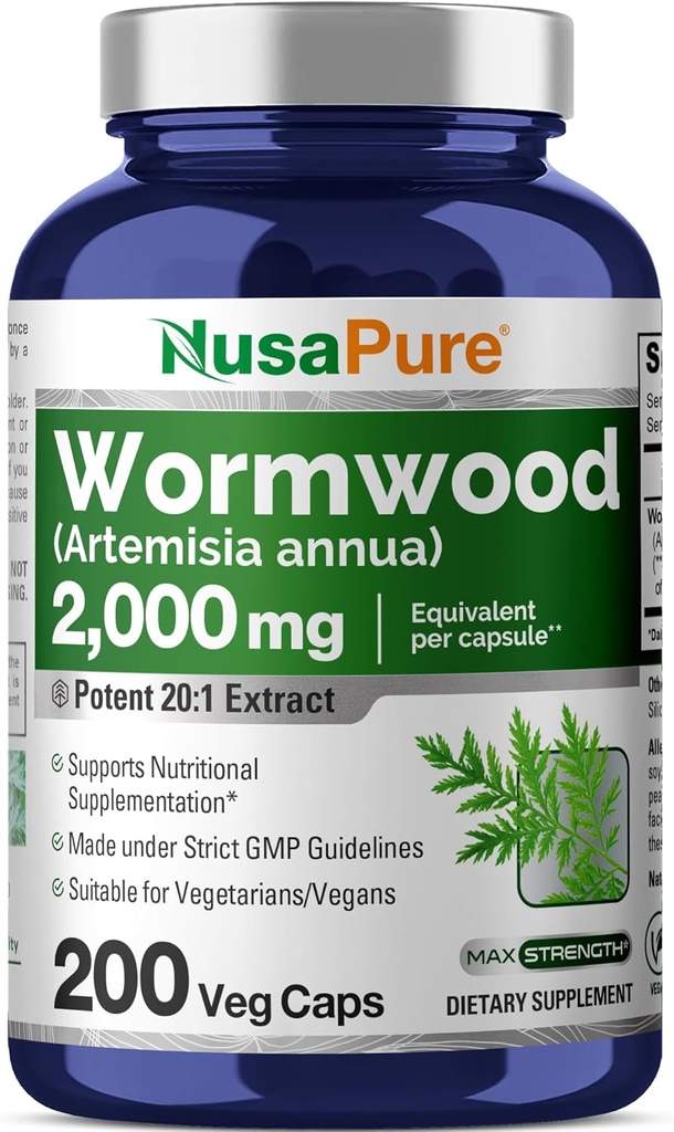 NusaPure Wormwood קפסולות 2000 מ"ג | ארטמיסה אןובה Herb | 200 Count | Non-GMO & Vegan Supplement
