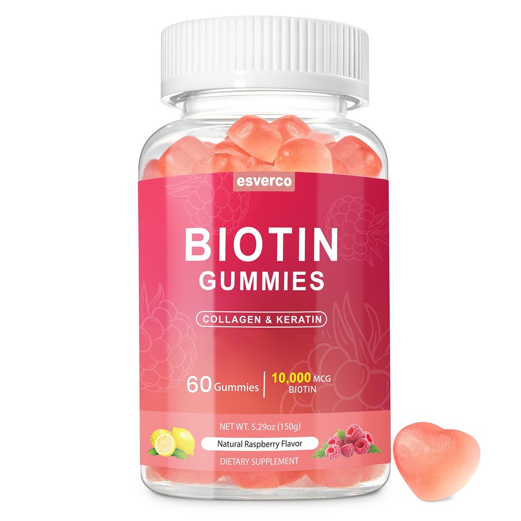 Biotin 10000mcg Keratin Collagen Gummies Supplements Hair Nails Vitamins Daily Hair Nail Growth & Strengthener Gummies for Women Vegan Biotin and Vitamin C Gummy 60 Count