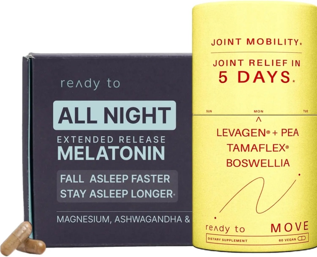 Conxunto de alivio e sono | Sleep & Joint Support con Melatonin, Ashwagandha, Tamaflex® Turmeric, and Pea | Restful Sleep & Joint Supplements Pack