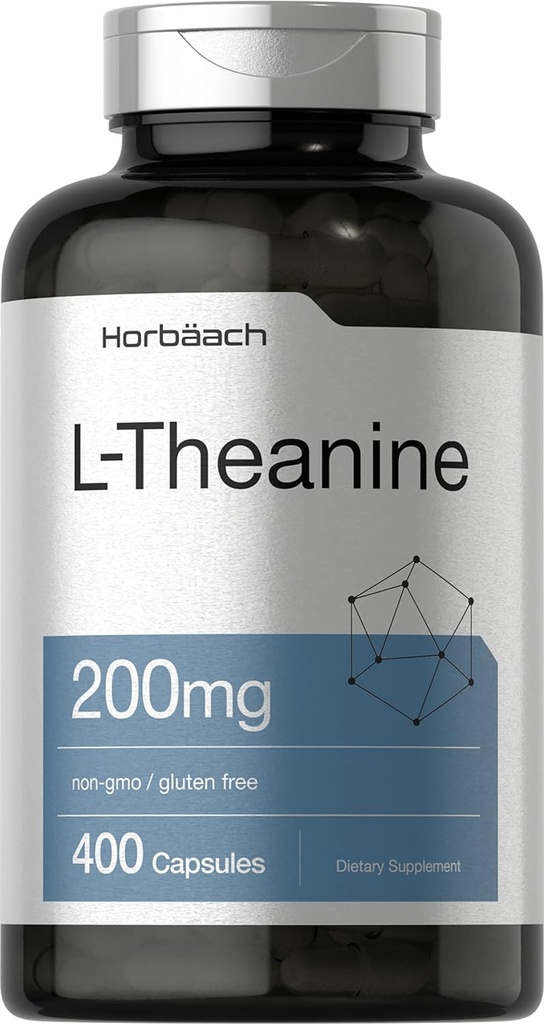 Horbäach L Theanine | 200mg | 400 Kapseln | Wertgröße | Nicht-GVO, Glutenfreie Ergänzung