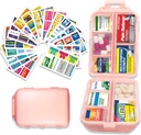 Pill Organizer with Medicine Label 146 Label Travel Daily Pill Container Mini Medication Organzer Travel Pill Organizer Case Pill 7 Day (Pink, 1 Pack (Large)