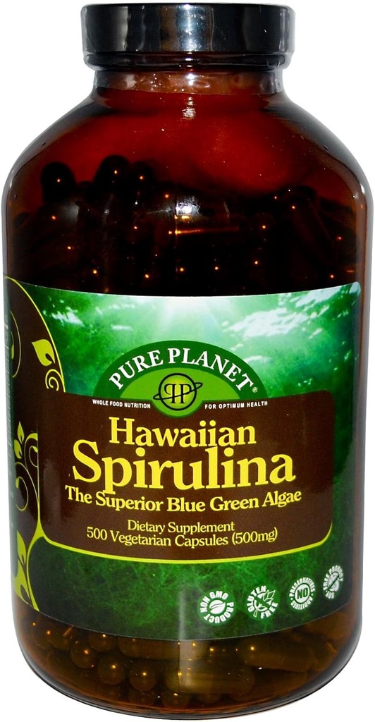 Pure Planet Spirulina - 500 mg - 500 vegetariškų kapsulių