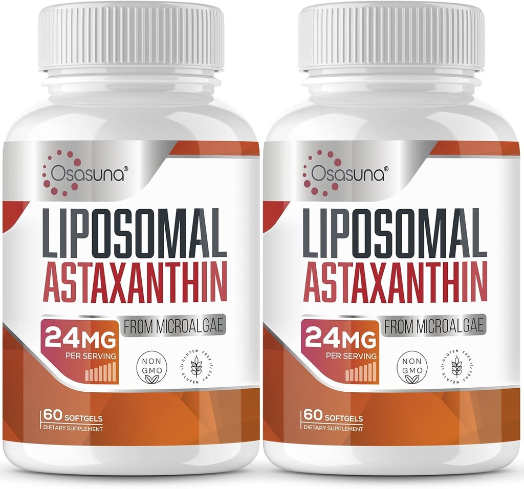 Astaxanthin Liposomal gehigarria 24MG, gehienezko xurgapena, antioxidatzaile indartsuagoa VIT C baino, GMO eta Gluten Free - 120 Softgels (4 hilabete hornidura)