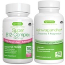 Super B12-Complex 1000mcg + Advanced Ashwagandha KSM-66, L-Theanine & Magnesium Bundle, High Absorption Sublingual Vitamin B12 + Multi Action Adaptogen Complex, by Igennus